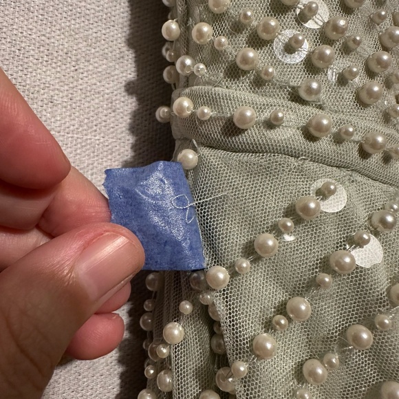 NWT Mac Duggal Pearl Embellished Soft Tie One Shoulder Gown - size 2 - Picture 9 of 9